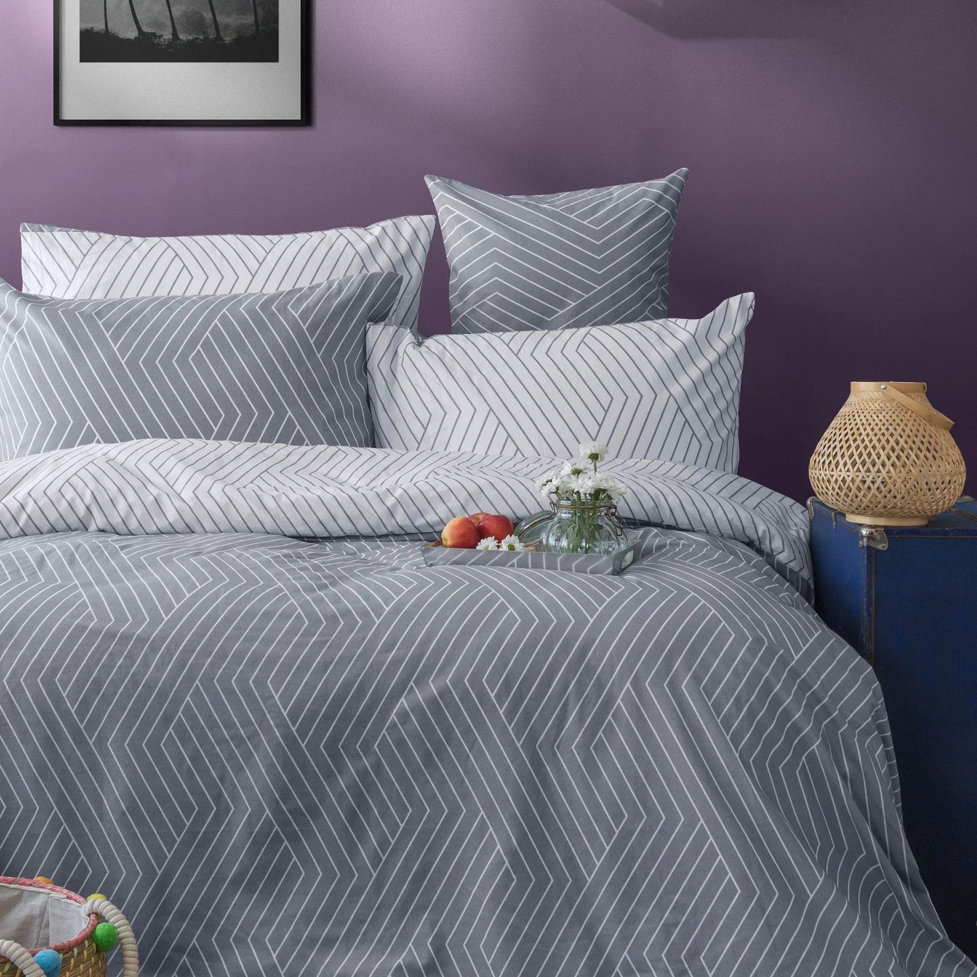 oslo dark grey chevron duvet cover set