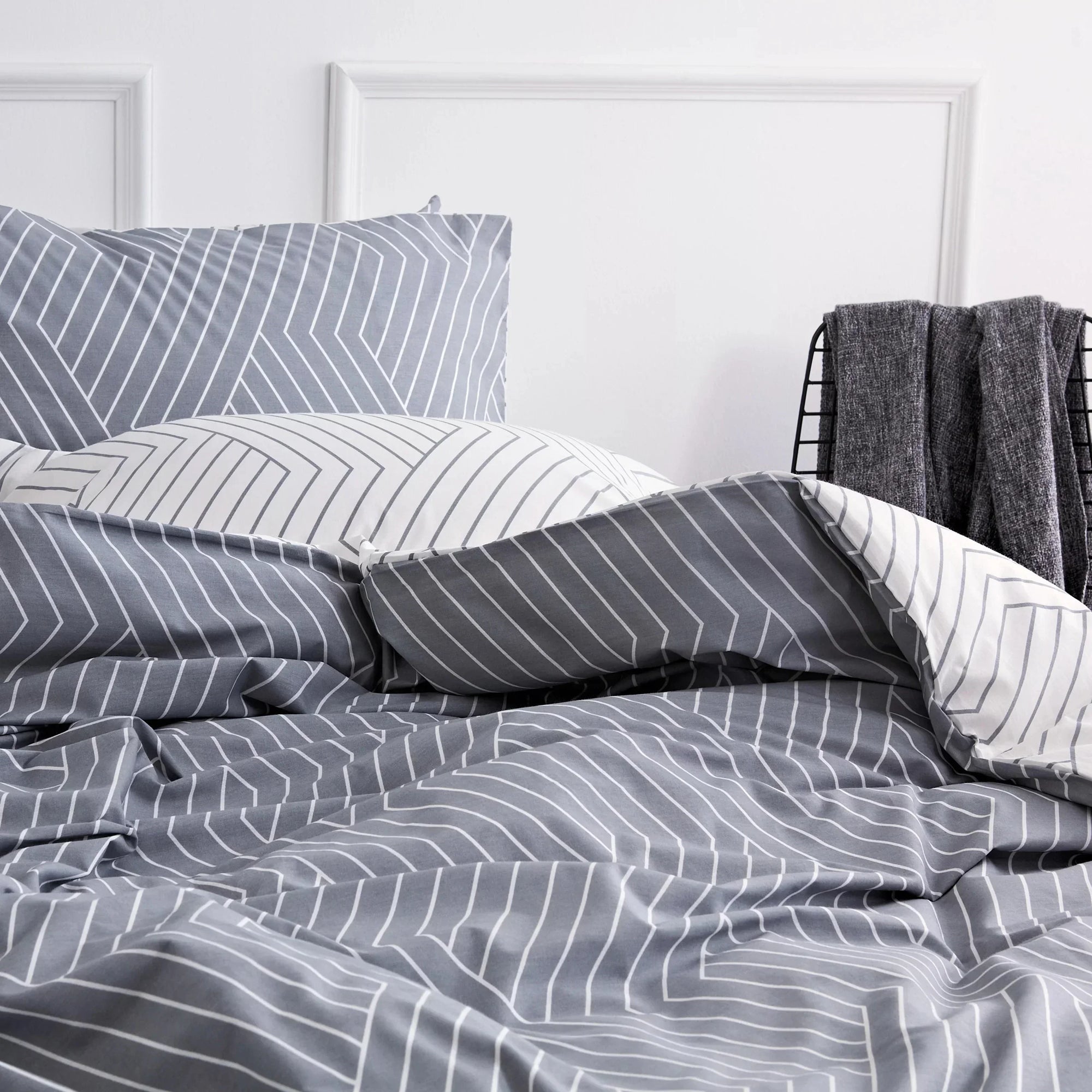 oslo dark grey chevron duvet cover set