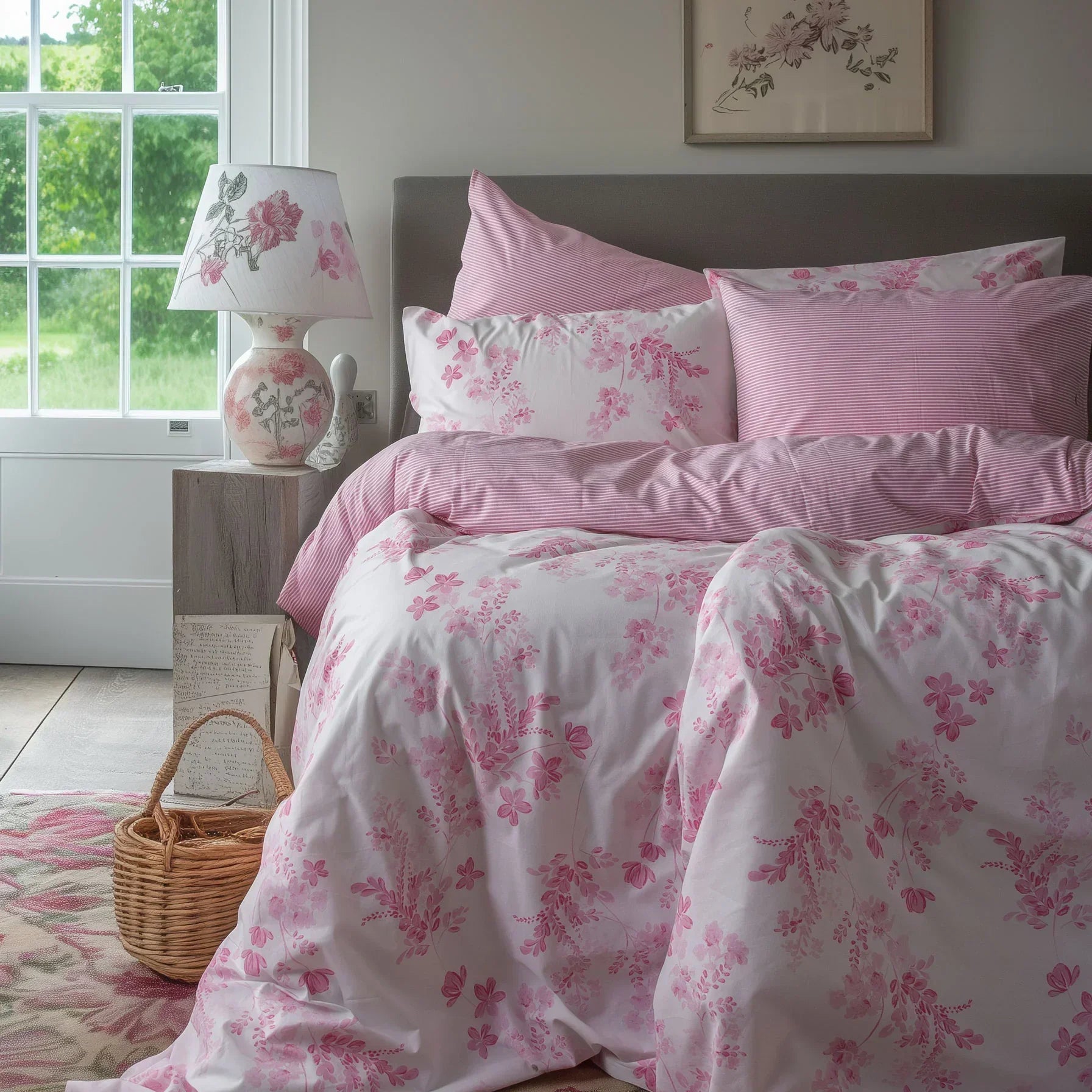 sevilla pink floral duvet cover set